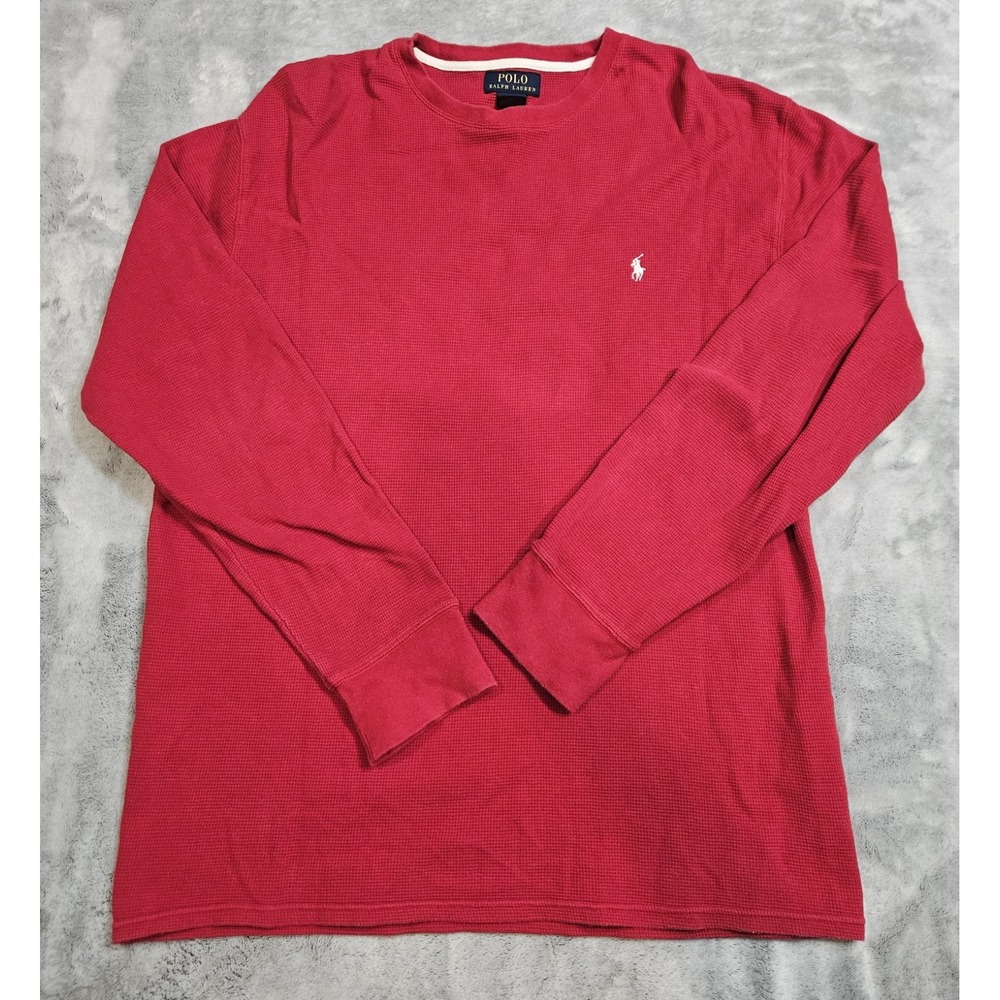 Polo Ralph Lauren Red Waffle Knit Long Sleeve Crewneck T-Shirt Size XL Men's